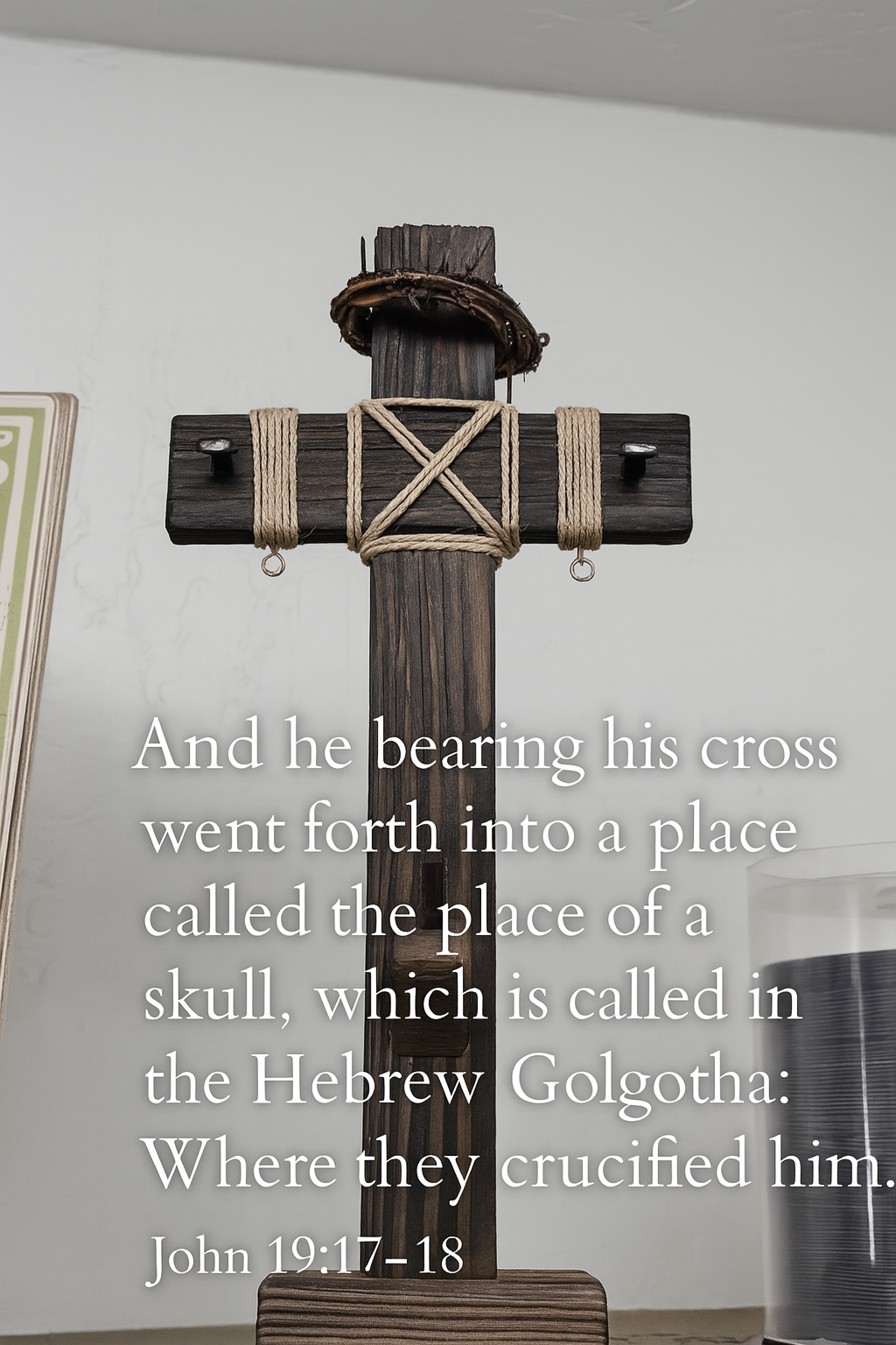 "12-Inch Handcrafted Tabletop Cross – Charred Finish with Nails & Rope Details"